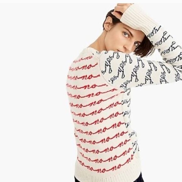 J.Crew Women’s Merino Wool Blend Cream Yes No Crew Neck Sweater Cozy Size M - Picture 2 of 12